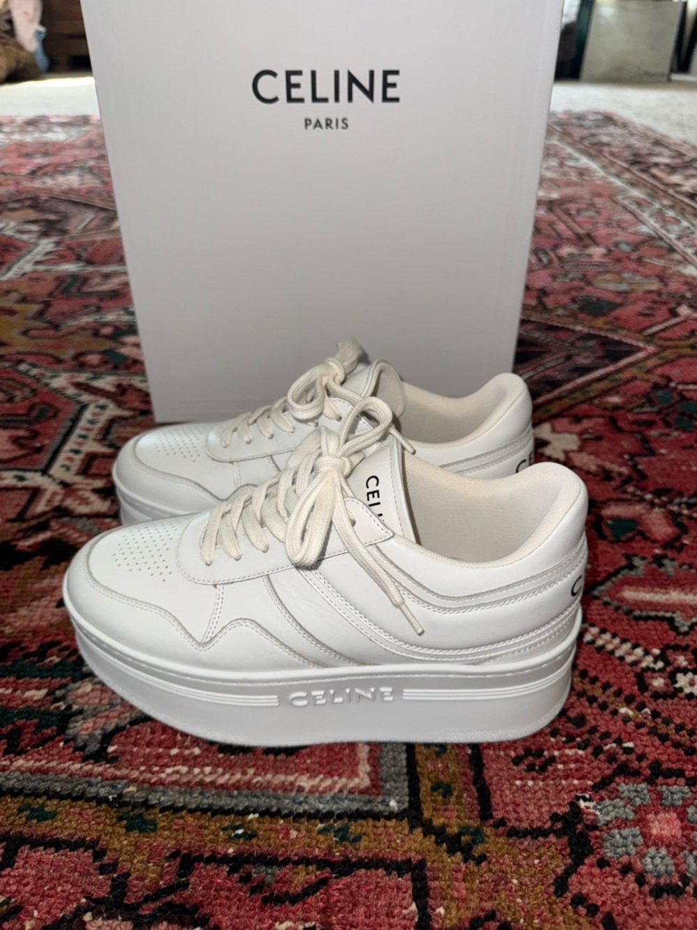 Celine All-White Wedge Calfskin Sneakers - Picture 2 of 5